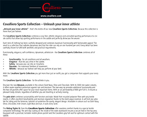 Advertising text for Covalliero Sports Collection